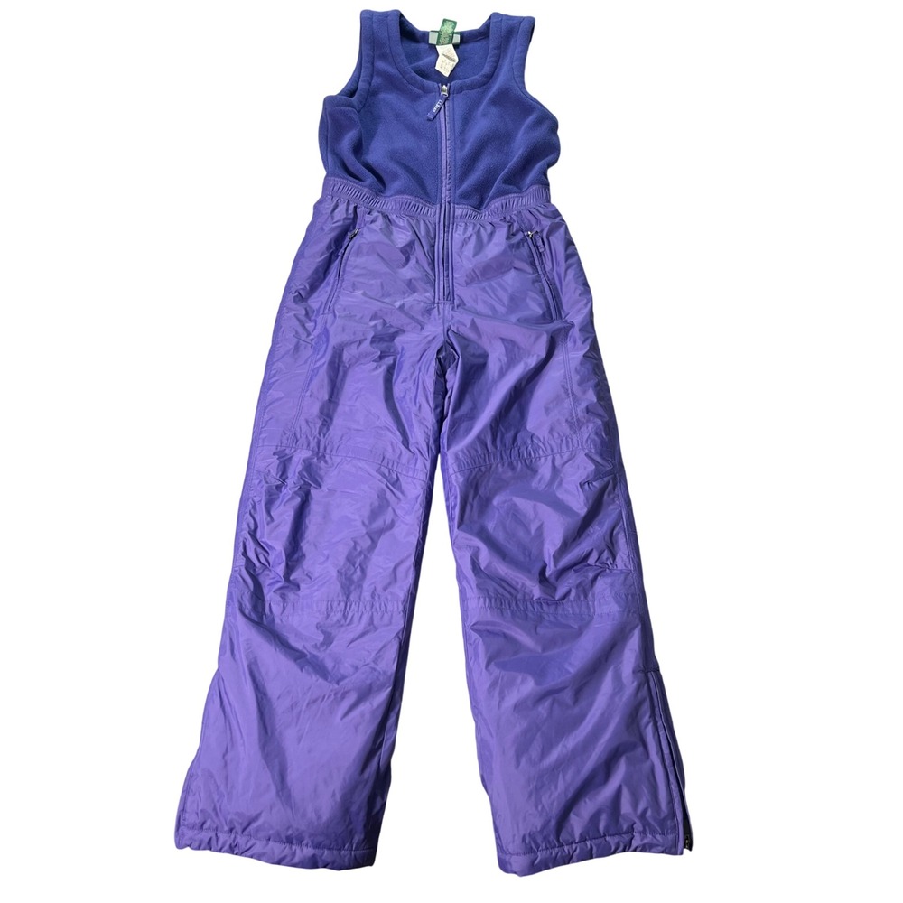 LL Bean Kids Purple Fleece Nylon Insulated Snow Bibs Ski Pants Size 12 271278